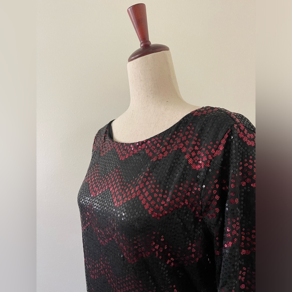 Frederick’s of Hollywood - Red Black Sequin Backless Midi Party Dress, Size XL